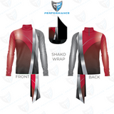 Shako wrap design with front and back views on a white background, featuring the Performance logo.