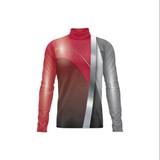 Color-blocked long-sleeve shirt with red, gray, and brown sections on a white background