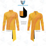 Yellow shako wrap with front and back views on a white background, featuring the Performance logo.