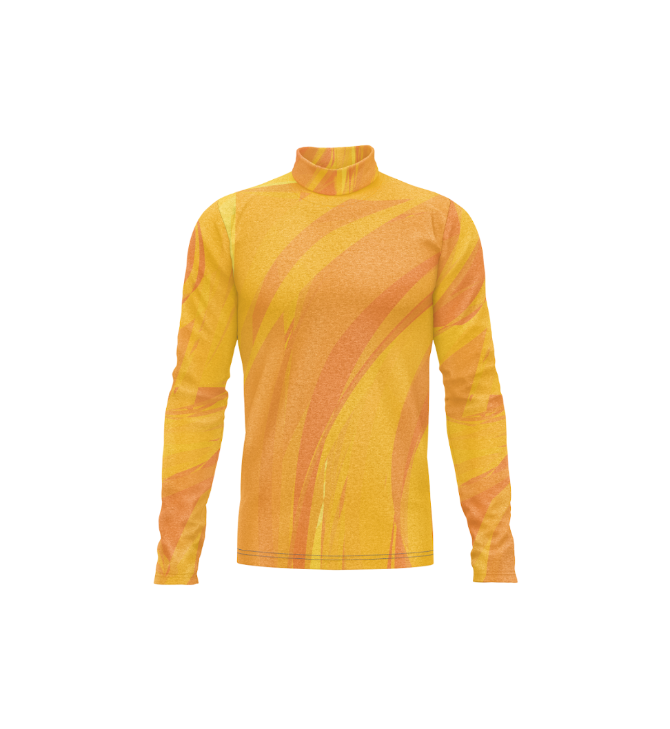 Yellow long-sleeve shirt with a pattern on a white background
