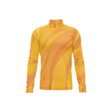 Yellow long-sleeve shirt with a pattern on a white background