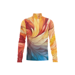 Colorful long-sleeve shirt with a swirling pattern on a white background