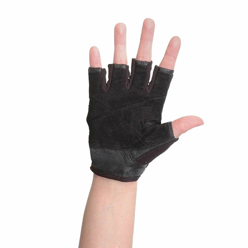 StylePlus Talon Fingerless Gloves in black, featuring a fingerless performance design with reinforced leather palm, breathable fabric back, and enhanced grip zones, providing superior control, flexibility, and durability for marching band, color guard, fitness training, tactical use, and activities requiring precise hand movement and grip strength.