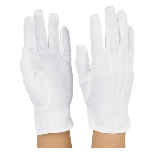 StylePlus cotton military gloves in white, featuring full-finger coverage, soft breathable cotton fabric, and a clean professional finish—ideal for military ceremonies, honor guard, marching band, ROTC, formal events, and uniformed performances.