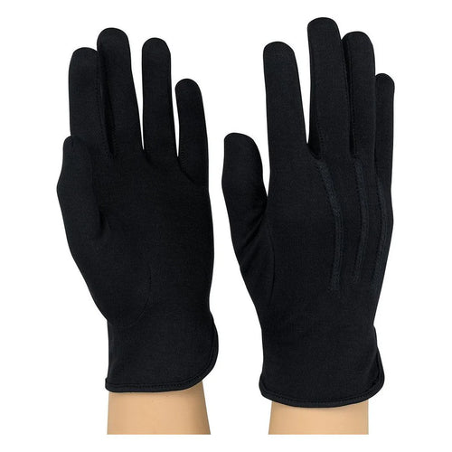 StylePlus cotton military gloves in black with full-finger coverage, made from soft breathable cotton for a secure, comfortable fit—ideal for military uniforms, honor guards, marching bands, ROTC programs, ceremonial use, and formal performances.