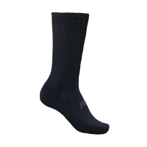 DSI High Performance Crew Socks in black, featuring cushioned footbed and moisture-wicking fabric for marching band, drum corps, and performance wear, designed for comfort, durability, and long rehearsals or parade use.
