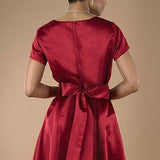 Sarah Sweetheart Neck, Short Sleeve Satin Dress