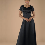 Sarah Sweetheart Neck, Short Sleeve Satin Dress