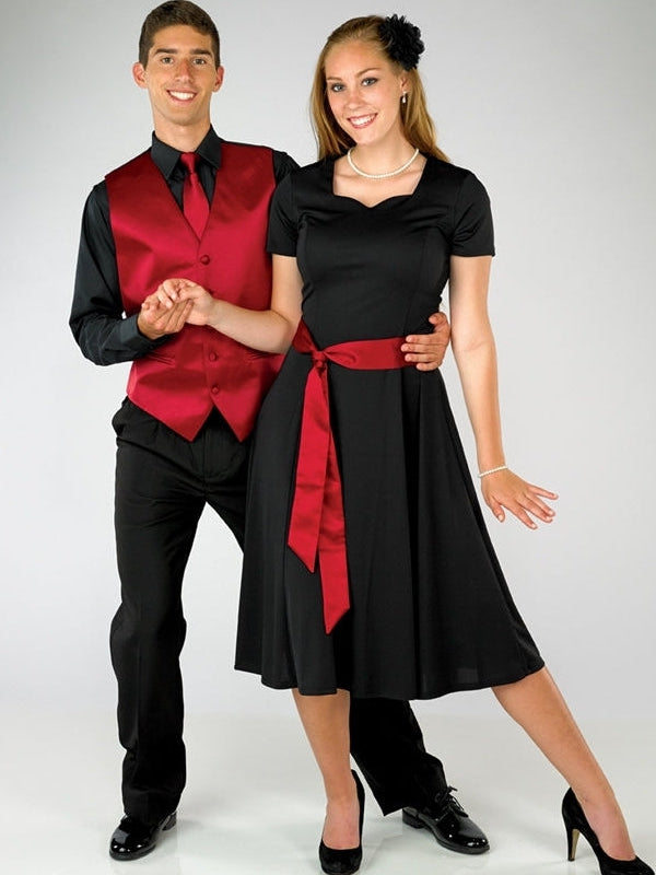 red dress with black sash Red Satin Flower Girl Dress With Black Sash