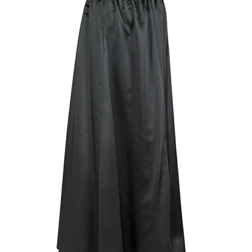 Rosalena satin floor-length concert skirt in black featuring a smooth, flowing silhouette with elastic waistband, designed for choir, orchestra, and formal performance wear.