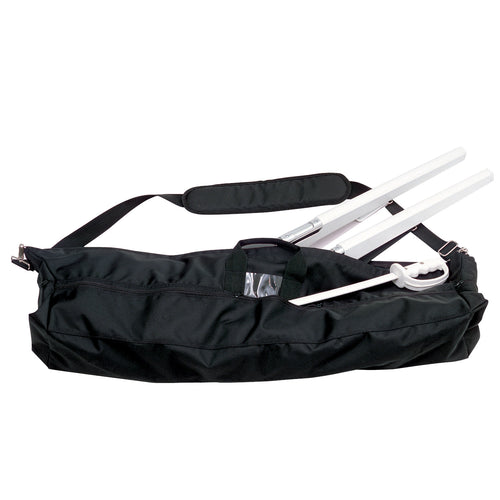 DSI 42-inch super strength equipment bag featuring durable black fabric, reinforced construction, zippered main compartment, padded shoulder strap, carry handles, and space for marching band and color guard equipment.