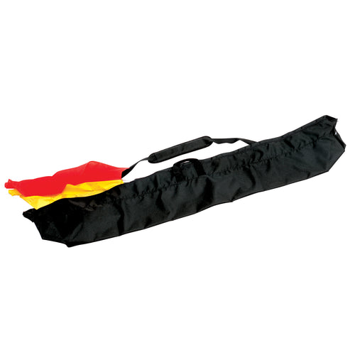 DSI 6-foot super strength pole bag made from durable black fabric, featuring reinforced construction, zippered closure, and carry handle for storing and transporting color guard flag poles and equipment.