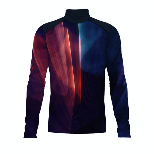 Flow Flex Top FG001 long sleeve performance top with red and blue abstract gradient design.