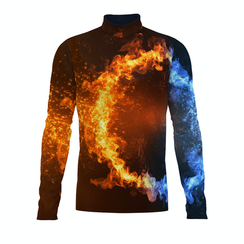 Flow Flex Top FG002 long sleeve performance top with fire and ice inspired abstract graphic design
