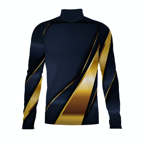 Flow Flex Top FG004 long sleeve performance top with navy base and gold diagonal accent design