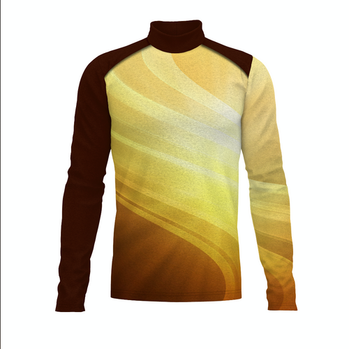 G2 Performance Flow Flex Top FG007 long sleeve marching band uniform top with yellow and brown gradient design, athletic fit performance fabric