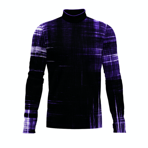 Flow Flex Top FG010 performance uniform top featuring black and purple abstract textured design with long sleeves and mock neck, front view on white background