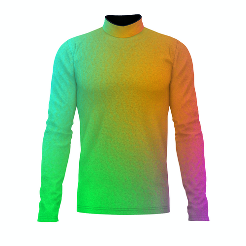 Flow Flex Top FG017 long sleeve performance top featuring a multicolor gradient design with high-neck collar, front view