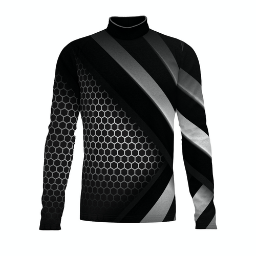 Flow Flex Top FG020 performance uniform top featuring black and silver geometric honeycomb design with long sleeves and athletic fit