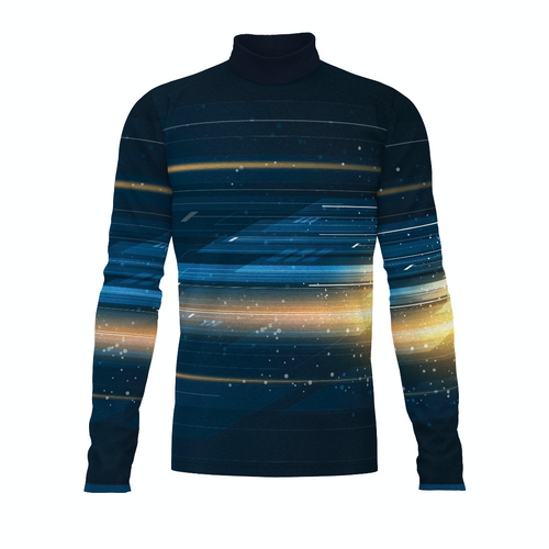 Flow Flex Top FG024 long sleeve performance top with navy and gold abstract horizontal streak design