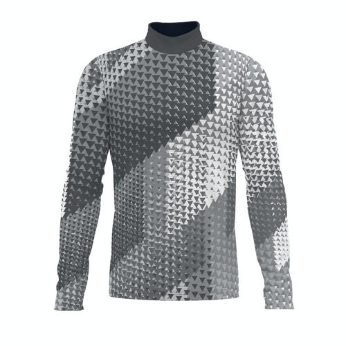 Flow Flex Top FG028 long sleeve performance top with grey geometric triangle pattern and high collar design