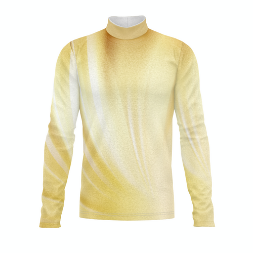 Marching Band Flow Flex Performance Top G003 in a yellow gradient design, featuring a high mock neck and long sleeves, engineered for flexibility, comfort, and performance in marching band uniforms.