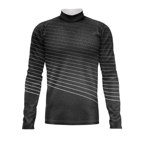 Marching Band Flow Flex Performance Top G007 in black with diagonal stripe design and long sleeves, engineered for comfort, flexibility, and high-performance marching band wear.