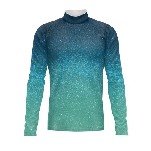 Marching Band Flow Flex Performance Top G009 featuring a blue-to-teal gradient design with a sleek, long-sleeve athletic fit, optimized for marching band performance, flexibility, and uniform precision.