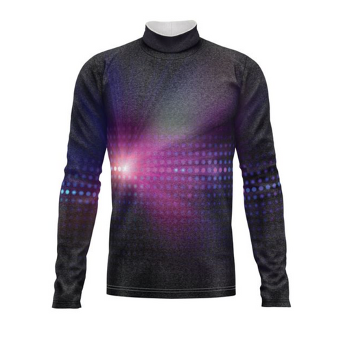Marching Band Flow Flex Performance Top G011 with dark gradient design and illuminated dot pattern, featuring a sleek long-sleeve performance uniform for marching band and drumline.