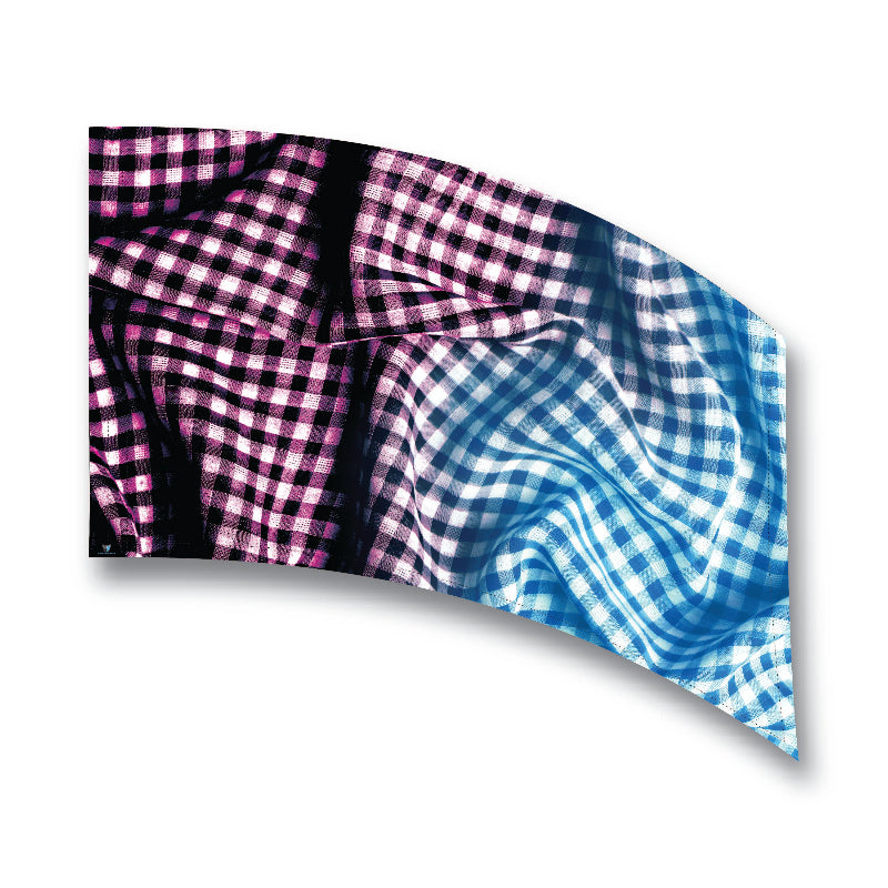 A flag with a checkered pattern in pink and blue shades, designed for 6ft poles.