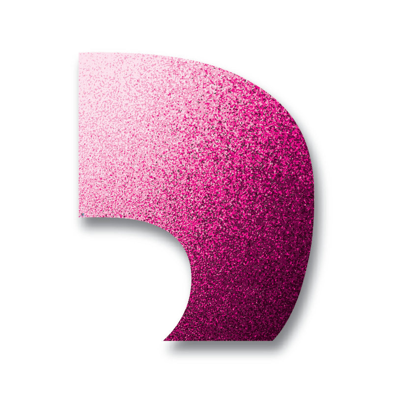 A pink glittery flag with a smooth texture, resembling a silk flag, with a rounded shape at the top.