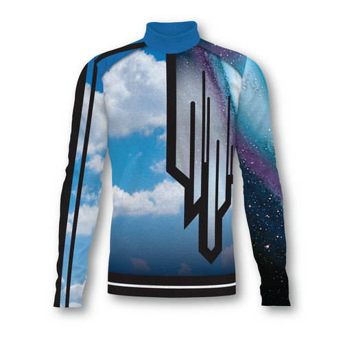 Flow Flex Top F013 performance long sleeve top with abstract sky and galaxy graphic design, high-neck athletic uniform for marching band and performance wear