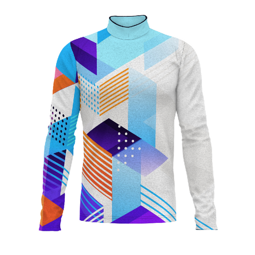 Flow Flex Top FG031 long sleeve performance top with geometric multicolor abstract pattern and mock neck design
