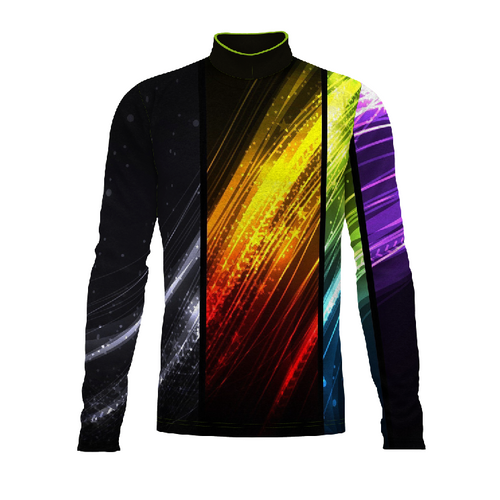 Flow Flex Top FG032 long sleeve performance top with bold multicolor vertical abstract design and mock neck