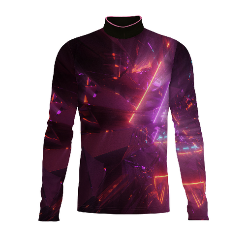Flow Flex Top FG033 long sleeve performance top with abstract purple and neon light pattern and mock neck design
