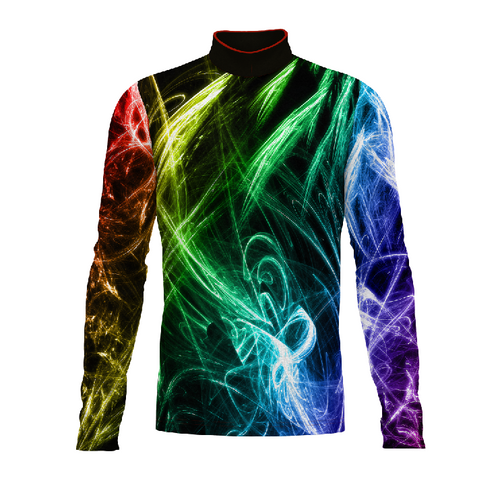 Marching Band Flow Flex Performance Top FG042 featuring a multicolor abstract swirl design with long sleeves and high-performance stretch fabric