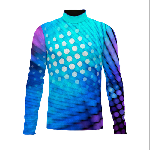 Marching Band Flow Flex Performance Top FG045 with long sleeves and blue-purple gradient dot pattern