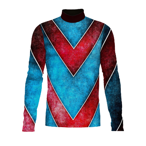 Marching Band Flow Flex Performance Top FG048 with bold red and blue chevron design, long sleeves, and high-performance stretch fabric
