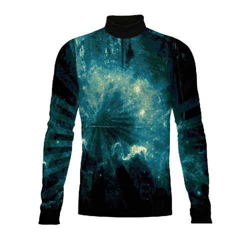 Marching Band Flow Flex Performance Top FG051 with teal abstract pattern and long-sleeve athletic design