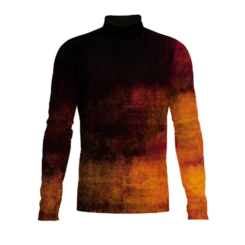 Marching Band Flow Flex Performance Top FG052 with abstract red-to-gold gradient design, long-sleeve stretch performance uniform top