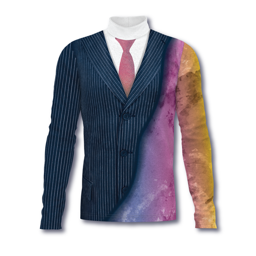 Flow Flex Top 005 marching band performance top with suit-inspired design, long sleeves, and flexible stretch fabric for custom uniform styling