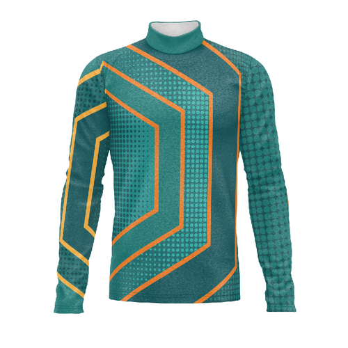 Marching Band Flow Flex Performance Top G083 with long sleeves and high-neck design, teal performance uniform top for marching band