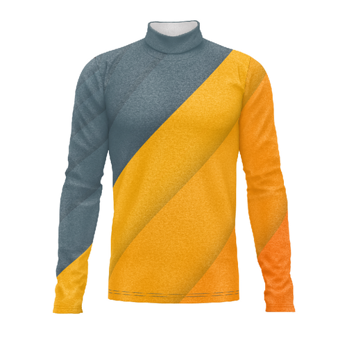 Marching Band Flow Flex Performance Top G084 with long sleeves and high-neck design, gray and gold performance uniform for marching band