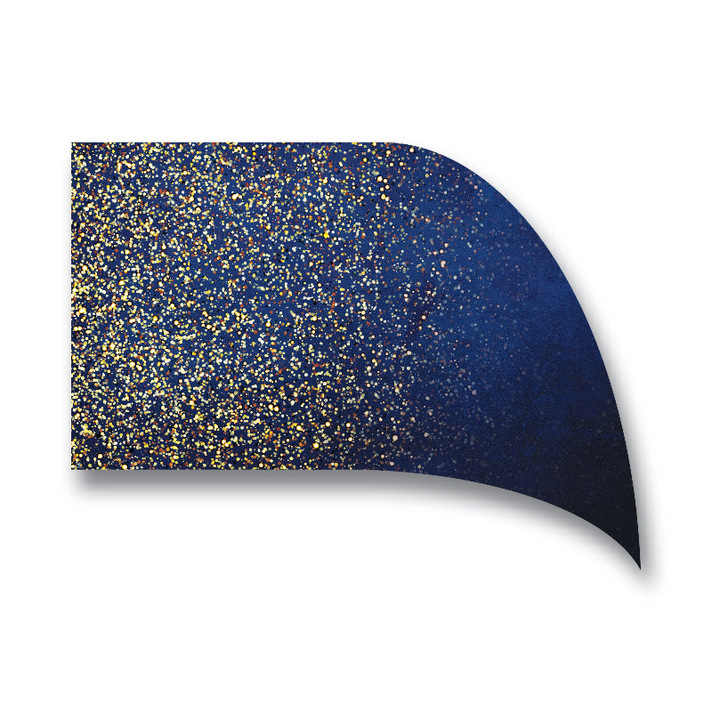 A teardrop-shaped swing flag with a digital print featuring a blue background and gold dots.