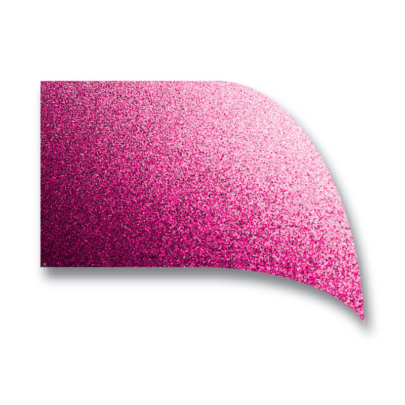 A pink teardrop-shaped swing flag made of poly china silk with a glittery texture.