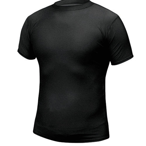 DSI short sleeve compression shirt in black, featuring a lightweight stretch fabric with moisture-wicking performance and athletic fit for training, sports, and active wear.