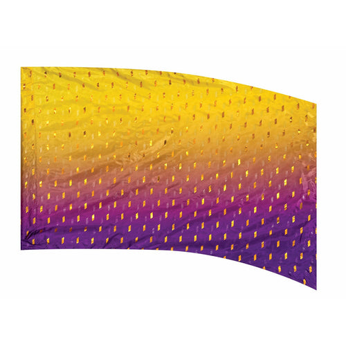 A curved decorative flag with a gradient of yellow to purple and a pattern of what appears to be gold dots or stars.