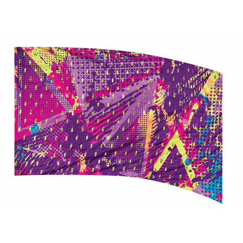 A multicolored, geometric-patterned bandana in shades of purple, pink, and black.