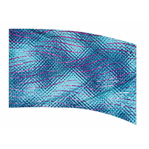 A section of a blue and purple geometric patterned fabric, likely a part of a flag.
