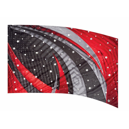 A flag with a geometric pattern featuring red, black, and gray colors